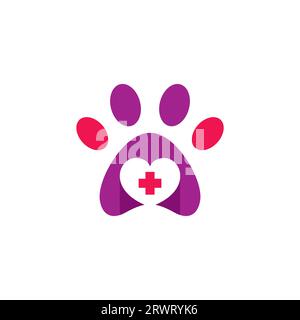 Paw Love Medicine Logo Design. Love Paw Health. Pet Logo Stock Vector
