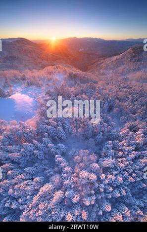 Mt. Fuji, the Yatsugatake mountain range and the Southern Alps Stock Photo