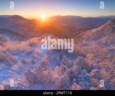 Mt. Fuji, the Yatsugatake mountain range and the Southern Alps Stock Photo