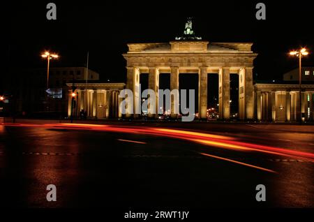 Brandenburg Gate by night, Berlin, Germany Stock Photo