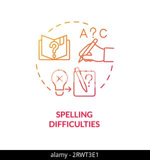 Gradient red line icon spelling difficulties concept Stock Vector