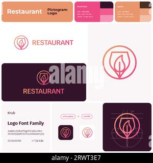 2D restaurant template with wineglass and candle logo Stock Vector