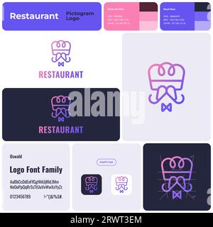 2D restaurant template with chef's hat logo Stock Vector