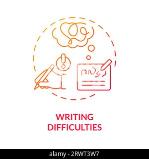 Gradient red line icon writing difficulties concept Stock Vector