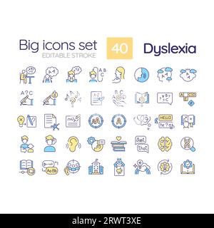 Editable multicolor big icons for dyslexia Stock Vector