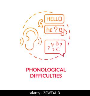 Gradient red line icon phonological difficulties concept Stock Vector