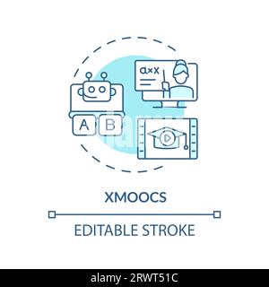 Customizable blue thin linear icon xMOOCs concept Stock Vector