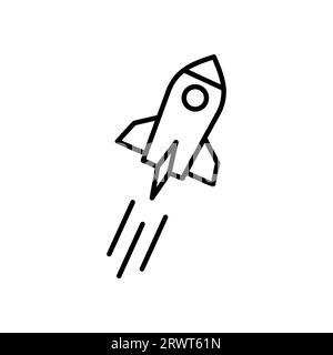 Rocket launch, startup icon in flat black line style, isolated on white background Stock Vector