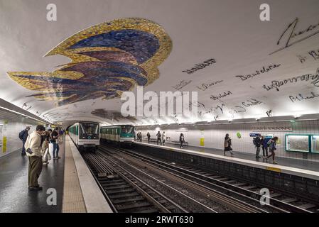 Métro station Cluny-La Sorbonne, designed with a mosaic artwork, Paris France Stock Photo