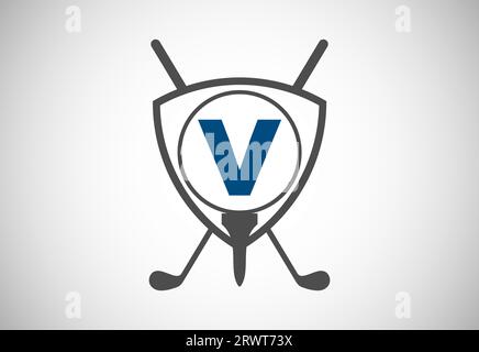 English Alphabet A With Golf Ball Golf Stick And Shield Sign Modern