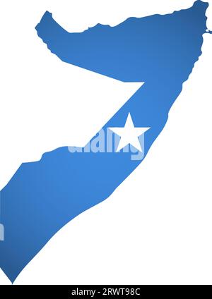 Illustration with Somalia national flag with simplified  shape of this map (jpg). Volume shadow on the map. Stock Vector