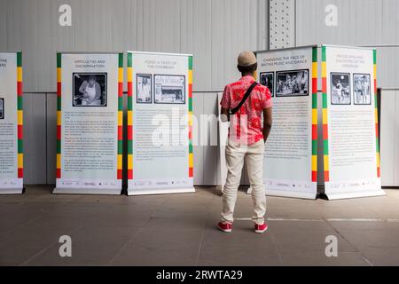 Windrush Day display at Tilbury Docks cruise ferry terminal, including ...