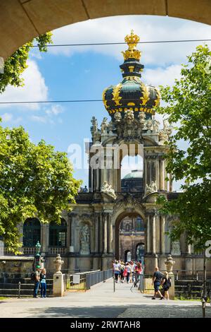 The Crown Gate is a pavilion and, along with the Wall Pavilion, the most famous part and often the symbol of the Dresden Zwinger in illustrations Stock Photo