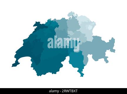 Vector isolated illustration of simplified administrative map of Switzerland. Borders of the regions. Colorful blue khaki silhouettes. Stock Vector