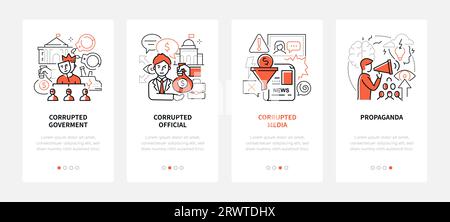 Corruption and propaganda - line design style banners set Stock Vector