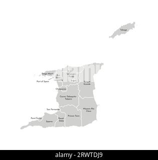 Vector isolated illustration of simplified administrative map of Trinidad and Tobago. Borders and names of the provinces (regions). Grey silhouettes. Stock Vector