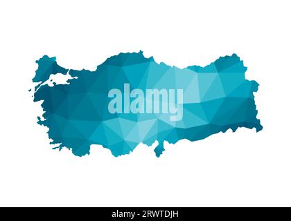 Vector isolated illustration icon with simplified blue silhouette of Turkey map. Polygonal geometric style, triangular shapes. White background. Stock Vector