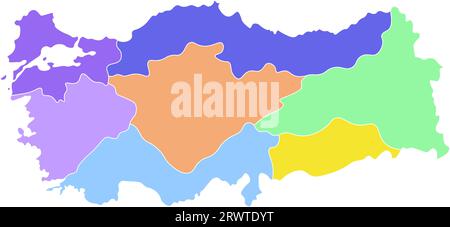 Colorful vector isolated simplified map of Turkey regions. Borders of administrative divisions. White background Stock Vector
