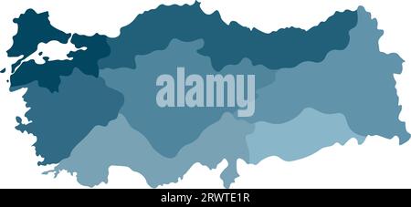 Colorful vector isolated simplified map of Turkey regions (blue silhouettes). Administrative divisions Stock Vector