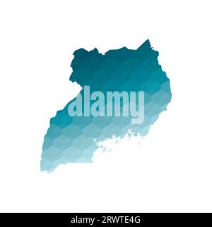 Vector isolated illustration icon with simplified blue silhouette of Uganda map. Polygonal geometric style. White background. Stock Vector