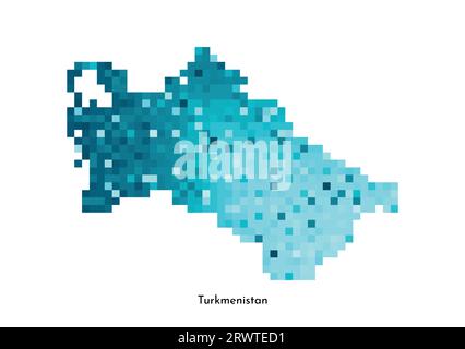 Vector isolated geometric illustration with simple icy blue shape of Turkmenistan map. Pixel art style for NFT template. Dotted logo with gradient tex Stock Vector