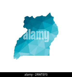 Vector isolated illustration icon with simplified blue silhouette of Republic of Uganda map. Polygonal geometric style, triangular shapes. White backg Stock Vector