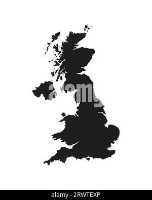 Vector isolated simplified illustration icon with black silhouette of United Kingdom of Great Britain and Northern Ireland (UK) map. White background Stock Vector