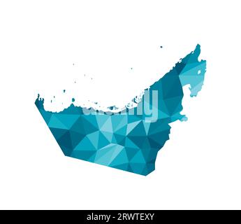 Vector isolated illustration icon with simplified blue silhouette of UAE (United Arab Emirates) map. Polygonal geometric style, triangular shapes. Whi Stock Vector
