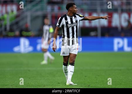 Jacob Murphy of Newcastle United Fc  gestures during the Uefa Champions League football match between AC Milan and Newcastle United FC at Stadio Giuseppe Meazza on September 19, 2023 in Milan, Italy. Stock Photo