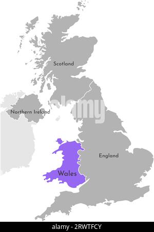 Vector isolated simplified illustration icon with grey silhouette of United Kingdom of Great Britain and Northern Ireland's provinces. Selected admini Stock Vector