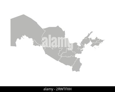 Vector isolated illustration of simplified administrative map of Uzbekistan. Borders of the provinces (regions). Grey silhouettes. White outline. Stock Vector