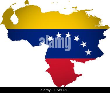 Illustration with Venezuelan national flag with simplified  shape of Venezuela map (jpg). Volume shadow on the map Stock Vector