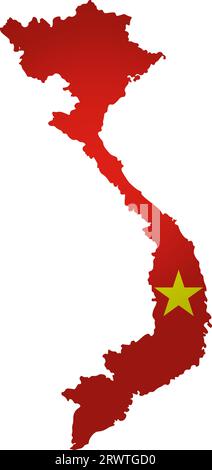 Illustration with national flag with simplified  shape of Vietnam map (jpg). Volume shadow on the map. Stock Vector