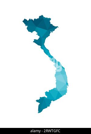 Vector isolated illustration icon with simplified blue silhouette of Vietnam map. Polygonal geometric style, triangular shapes. White background. Stock Vector