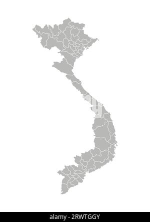 Vector isolated illustration of simplified administrative map of Vietnam. Borders of the provinces (regions). Grey silhouettes. White outline. Stock Vector