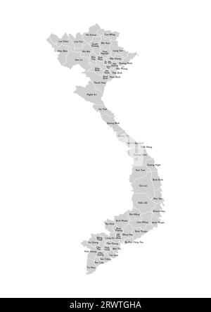 Vector isolated illustration of simplified administrative map of Vietnam. Borders and names of the provinces (regions). Grey silhouettes. White outlin Stock Vector