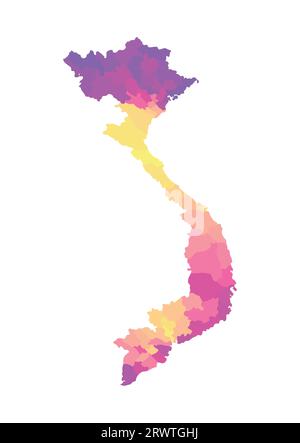 Vector isolated illustration of simplified administrative map of Vietnam. Borders of the regions. Multi colored silhouettes. Stock Vector