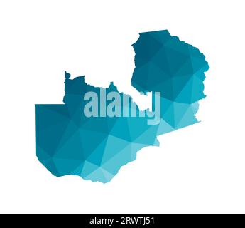 Vector isolated illustration icon with simplified blue silhouette of Zambia map. Polygonal geometric style, triangular shapes. White background. Stock Vector