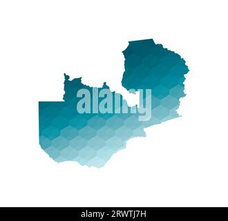 Vector isolated illustration icon with simplified blue silhouette of Zambia map. Polygonal geometric style. White background. Stock Vector