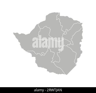 Vector isolated illustration of simplified administrative map of Zimbabwe. Borders of the provinces (regions). Grey silhouettes. White outline. Stock Vector