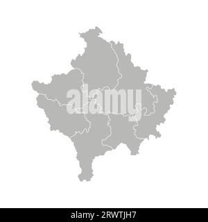 Vector isolated illustration of simplified administrative map of Kosovo. Borders of the districts. Grey silhouettes. White outline. Stock Vector