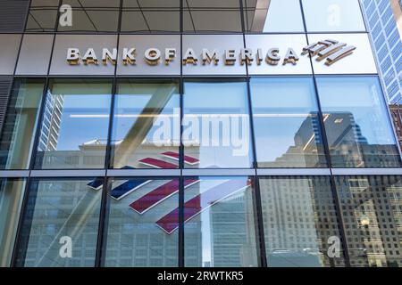 Chicago, United States - May 3, 2023: Bank of America branch with logo in Chicago, United States. Stock Photo