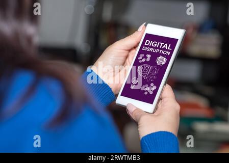 Smartphone screen displaying a digital disruption concept Stock Photo