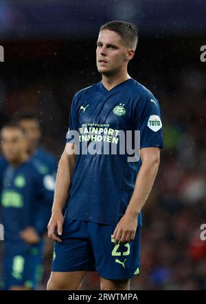 PSV Eindhoven's Joey Veerman during the UEFA Champions League Group B match at the Emirates Stadium, London. Picture date: Wednesday September 20, 2023. Stock Photo