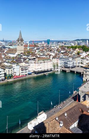 Zurich skyline with Linth river from above portrait format traveling in Switzerland Stock Photo