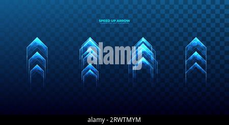 Blue speed growth up arrows set. Boosting concept Stock Vector