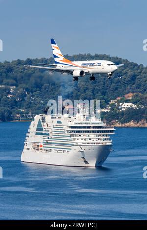 A Boeing 737-700 aircraft of Smart Avia Airlines is seen in the sky ...