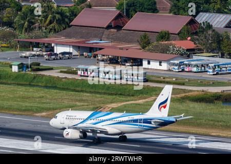 Ko Samui, Thailand - February 12, 2023: Bangkok Air Airbus A319 airplane at Ko Samui Airport in Thailand. Stock Photo