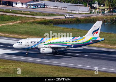 Ko Samui, Thailand - February 11, 2023: Bangkok Air Airbus A319 airplane at Ko Samui Airport in Thailand. Stock Photo