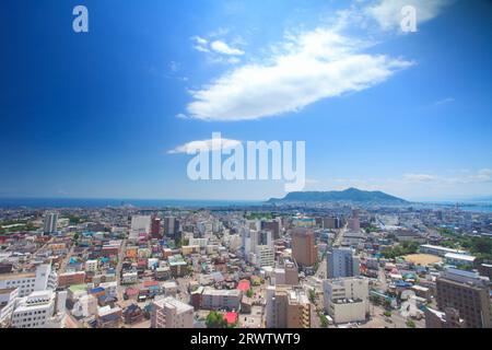 City of Hakodate and Mt. Hakodate from Goryokaku Tower Observation Deck Stock Photo